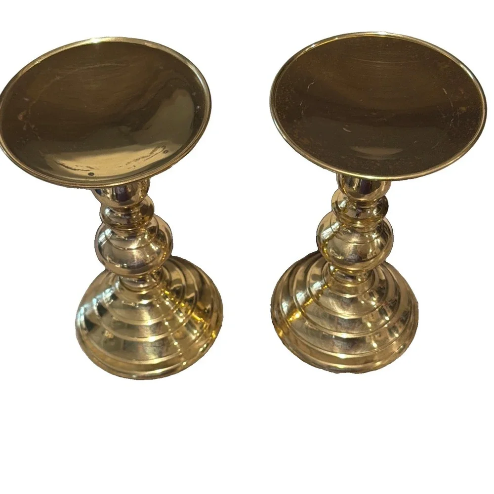 Vtg 2002 Elegant Expressions Lacquered Solid Brass Pillar Candlestick Pair 7
